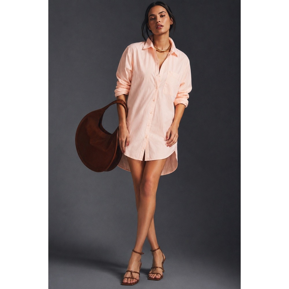 English Factory Light Coral High Low Shirt Dress Oversized Button Front Size S